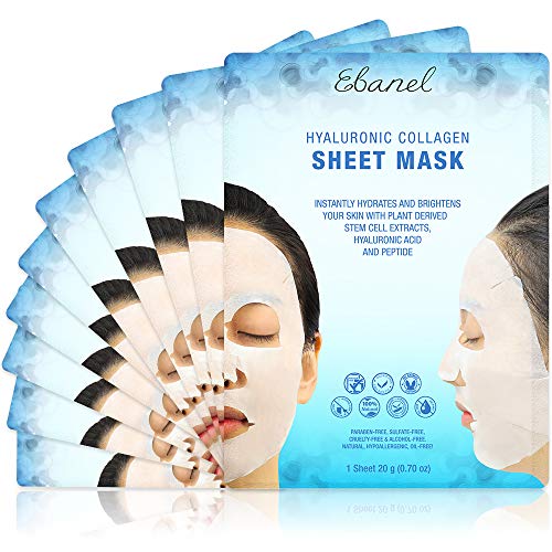 Ebanel 10 Pack Collagen Face Mask, Instant Brightening & Hydrating Face