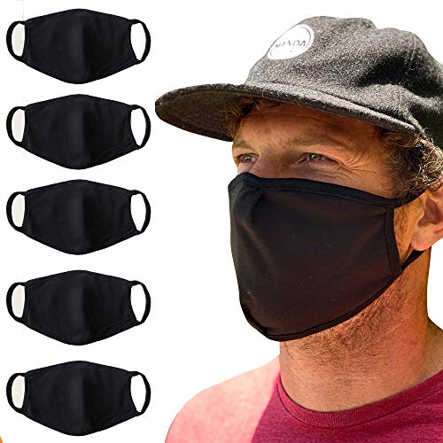 5 Pack Large Black T Shirt Face Mask Unisex, Reusable, Washable