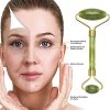 2 Pieces Jade Roller Facial Ridged Roller Kits Skin Roller with 2 Pieces