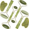 4 Pack Jade Roller Facial Ridged Roller Kits Skin Roller with 2 Pieces