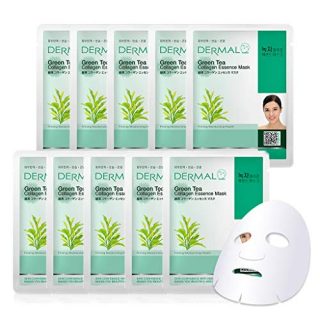 DERMAL Green Tea Collagen Essence Facial Mask Sheet 23g Pack of 10
