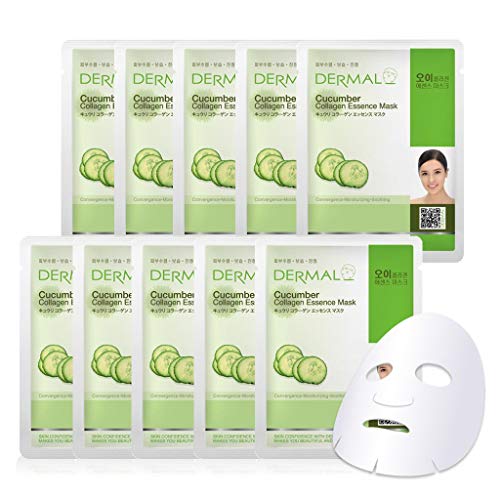 DERMAL Cucumber Collagen Essence Facial Mask Sheet 23g Pack of 10