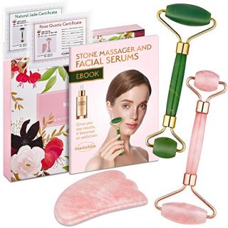 Authentic Jade Roller, Natural Rose Quartz Roller and Gua Sha