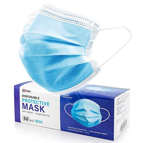 Gearonic 50 Disposable Face Masks – 3-Ply Blue Mask, Non-Woven