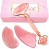 Jade Roller - Rose Quartz Roller and Gua Sha set - Anti Aging Facial Roller