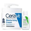 Moisturizing Cream Combo Pack – 16oz with Pump and 1oz Hydrating Facial Cleanser Trial Size for Dry Skin 