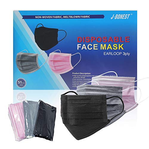 Disposable Face Mask 51 Packs Black/Grey/Pink