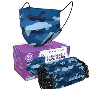 Blue Camo Face Mask (50 Pack) - Premium 3-Ply Camo Mask