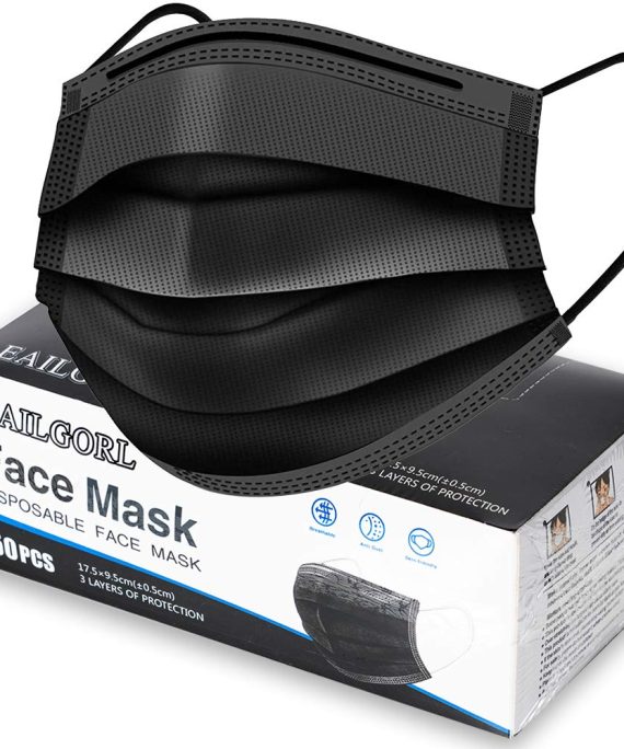 Face Mask Black, Disposable Face Masks, 3 Layer Design Protection