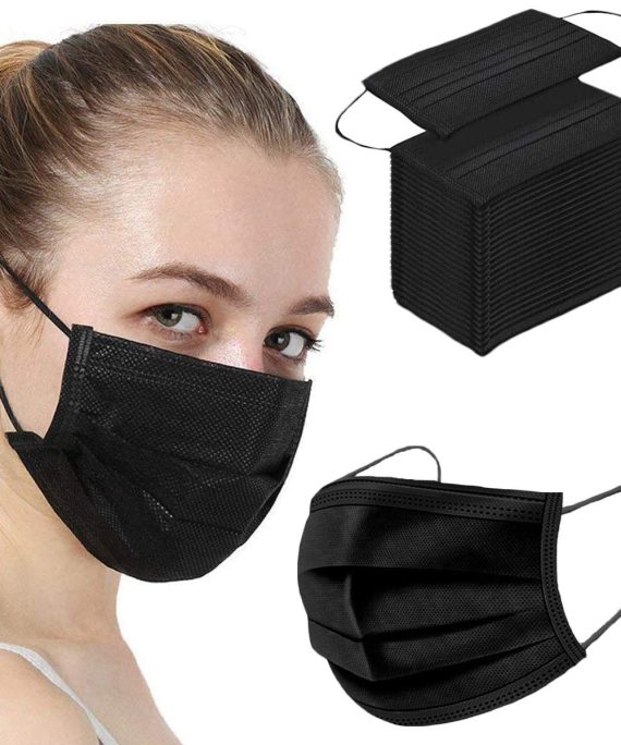 50PCS Black Disposable Face Mask 3 Ply Filter Protectors Stretchable Masks