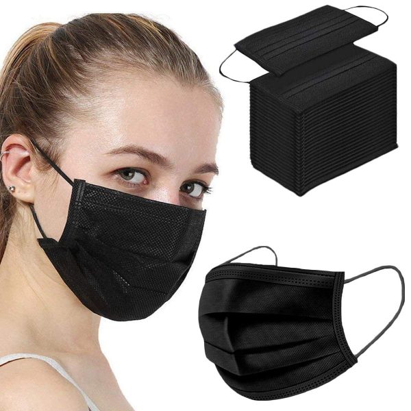 50PCS Black Disposable Face Mask 3 Ply Filter Protectors Stretchable Masks
