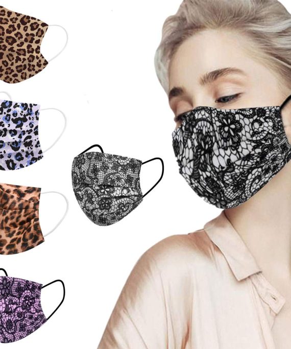 Disposable Face Mask Leopard and Lace - 50Pcs 3-Ply Breathable