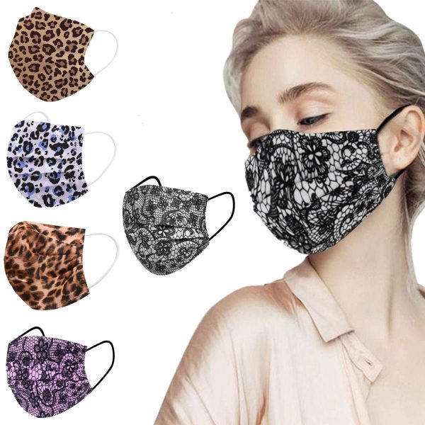 Disposable Face Mask Leopard and Lace - 50Pcs 3-Ply Breathable