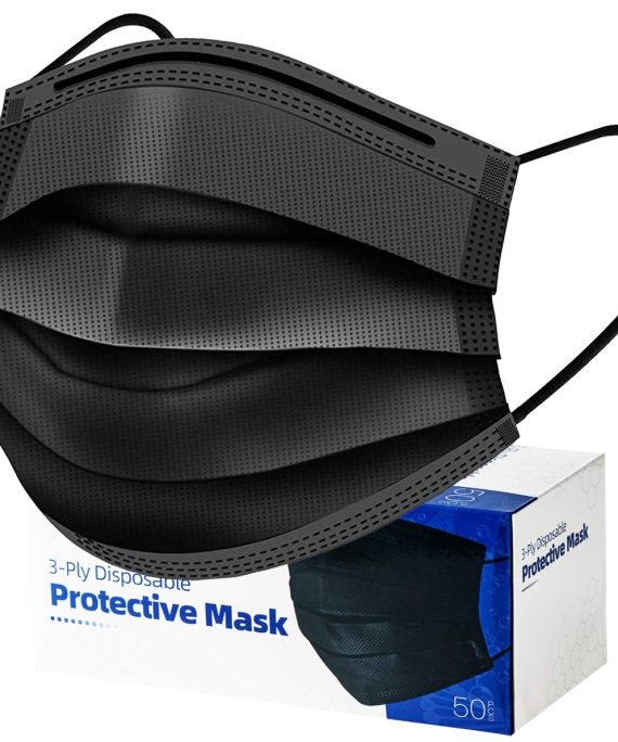50 Pcs Black Mask Disposable Face Masks Breathable Dust Filter