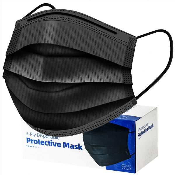 50 Pcs Black Mask Disposable Face Masks Breathable Dust Filter