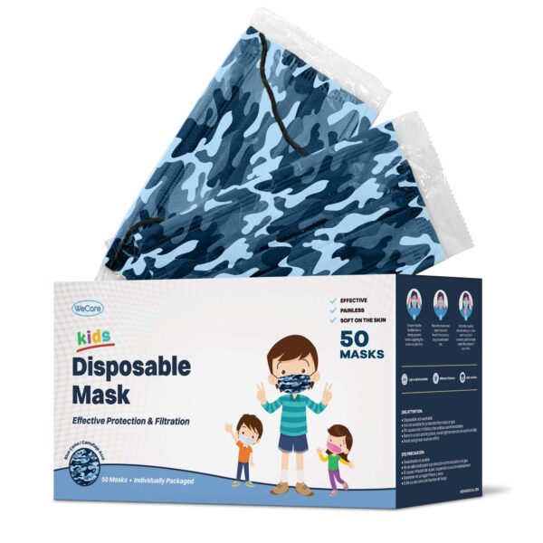 WeCare Kids Face Mask Disposable - 50 Pack - Individually Wrapped WeCare Kids Face Mask Disposable - 50 Pack - Individually Wrapped